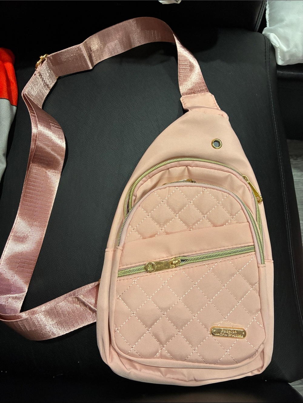 Quilted Pink Crossbody Sling Bag - Gold Hardware